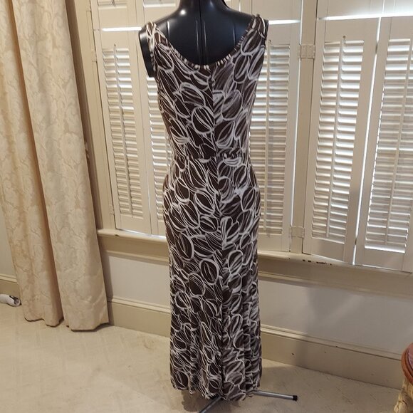 Slender Long Lowcut Brown & White Knit Dress Size S - Picture 3 of 6